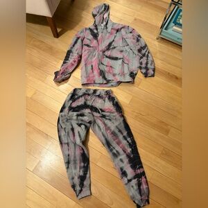 Carmar Gray and Pink tie dye lounge sweat set zip sweatshirt med oversized top
